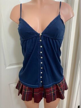 Y2k vintage Hollister blue button up babydoll tank top.